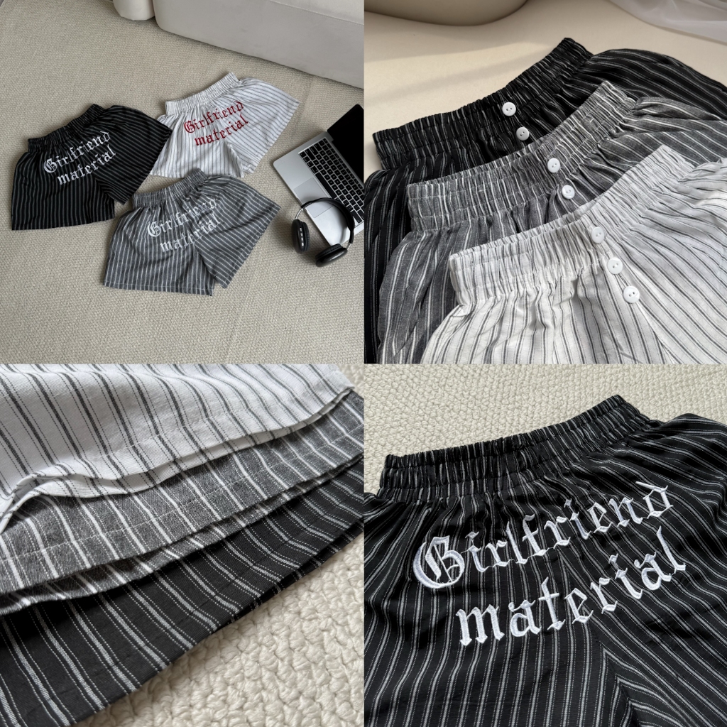 QUẦN SHORT LINEN LOGO THÊU GIRL FRIEND KẺ SỌC FFCLUB MIX