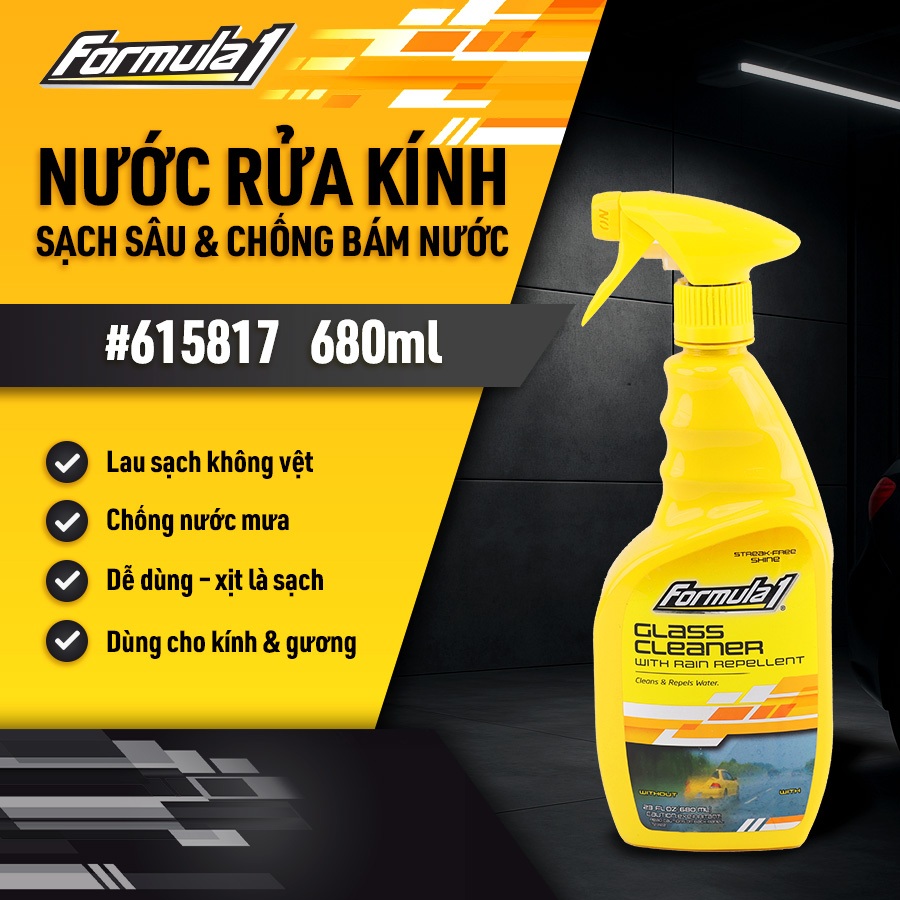 Nước Rửa Kính Xe Chống Bám Nước Dạng Xịt FORMULA 1 615817 680ml Có Hiệu Ấn Lá Sen Chống Động Nước Trên Kính Xe Ô Tô