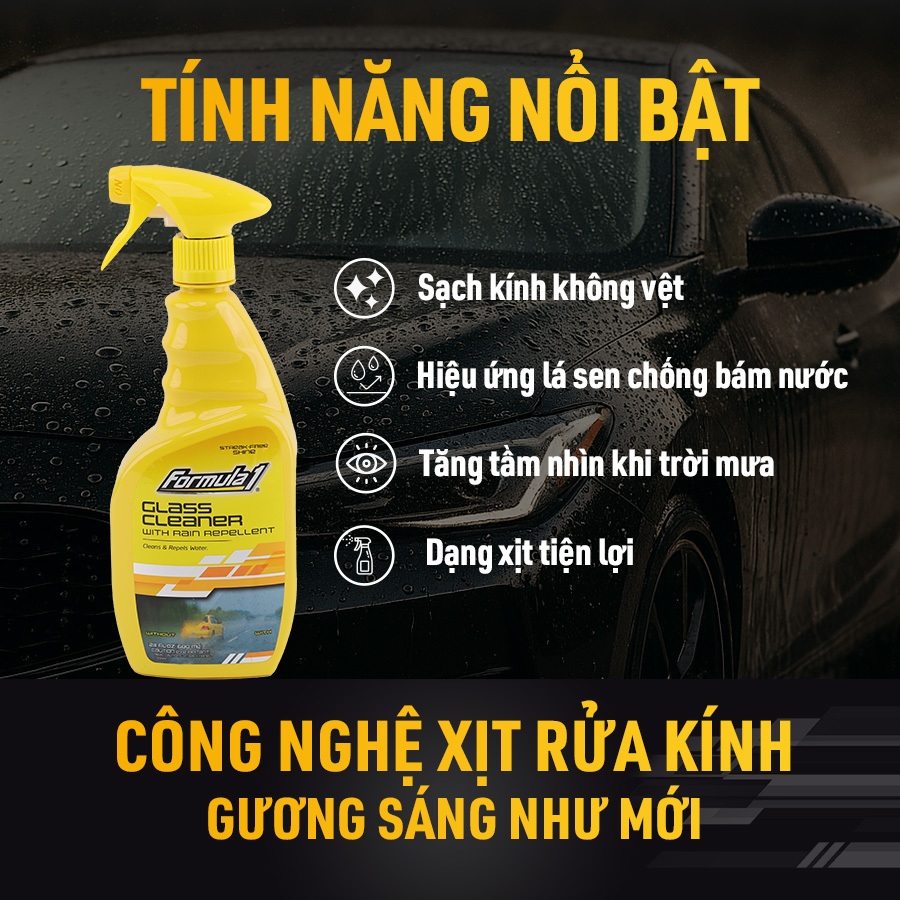 Nước Rửa Kính Xe Chống Bám Nước Dạng Xịt FORMULA 1 615817 680ml Có Hiệu Ấn Lá Sen Chống Động Nước Trên Kính Xe Ô Tô