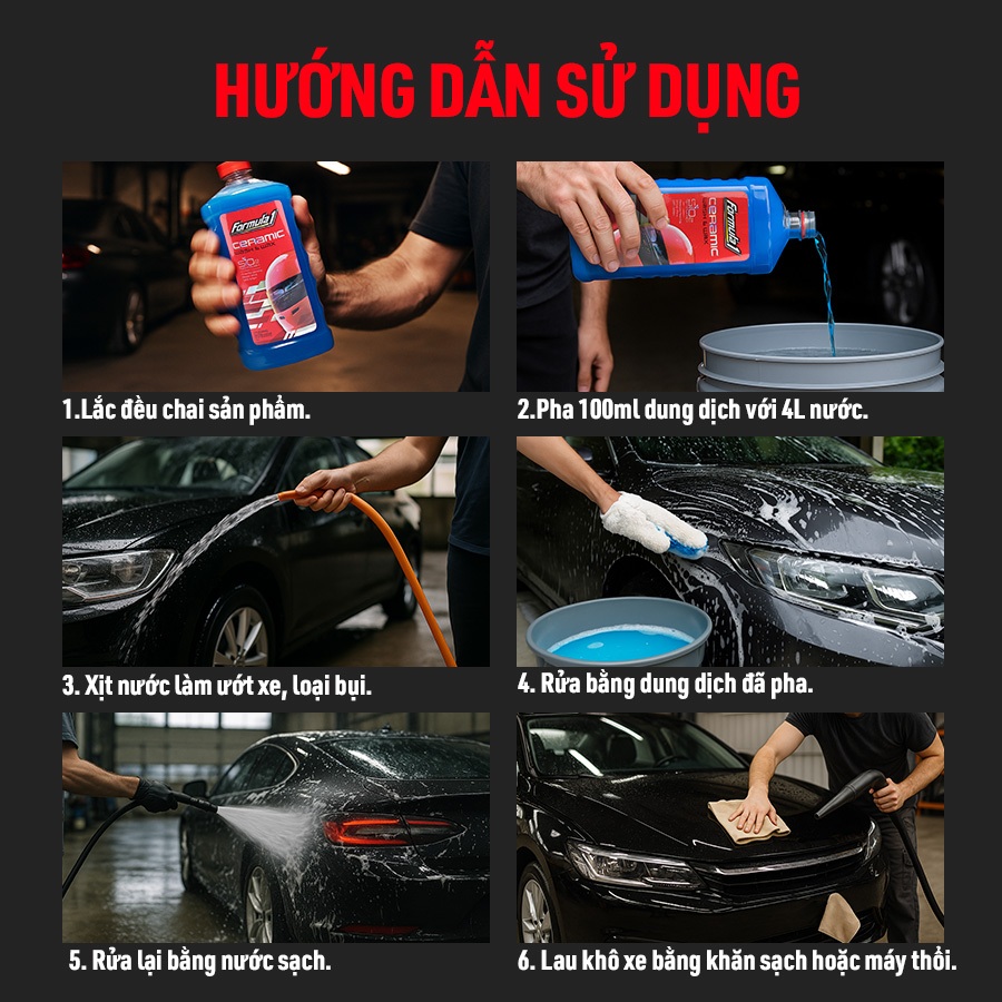 Nước Rửa Xe Ô Tô Xe Tải Xe Máy Đặm Đặc Phủ Ceramic SiO2 FORMULA 1 617700 946ml 2 Trong 1 Rửa & Phủ Bóng Chống Tia UV