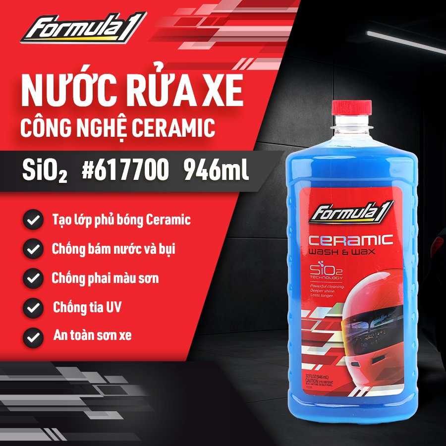 Nước Rửa Xe Ô Tô Xe Tải Xe Máy Đặm Đặc Phủ Ceramic SiO2 FORMULA 1 617700 946ml 2 Trong 1 Rửa & Phủ Bóng Chống Tia UV
