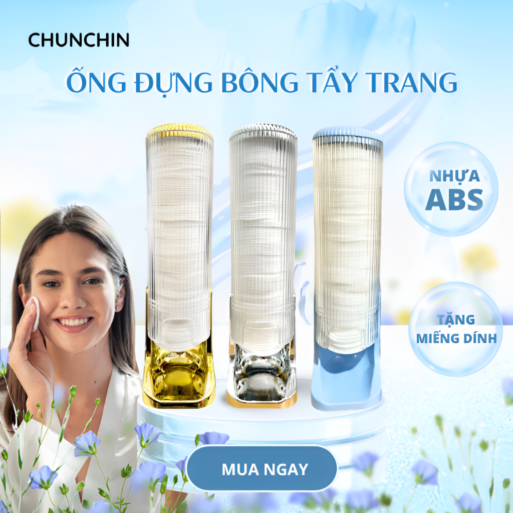 Hộp đựng bông tẩy trang dán tường - Ống đựng bông tẩy trang trong suốt, chống bụi, tiện lợi