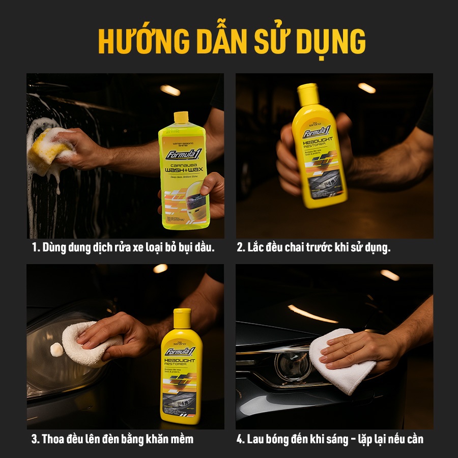 Kem Làm Sáng Đèn Xe FORMULA 1 615874 237ml Phục Hồi & Bảo Vệ Đèn Phù Hợp Cho Nhiều Dòng Xe Ô Tô Xe Hơi Xe Tải Xe Máy