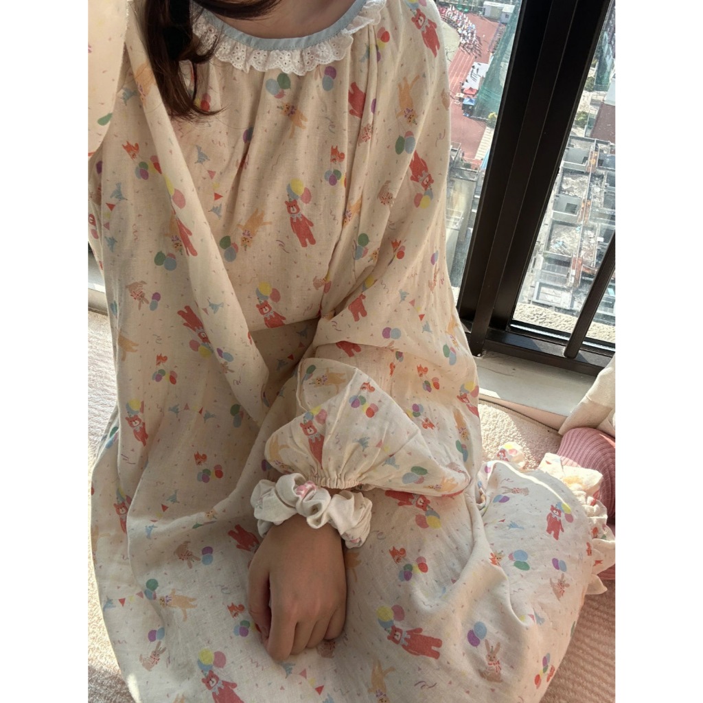 MEIQUIYI Váy ngủ đũi mềm phom dài bèo tay phồng xinh xắn cho nữ, váy dáng rộng