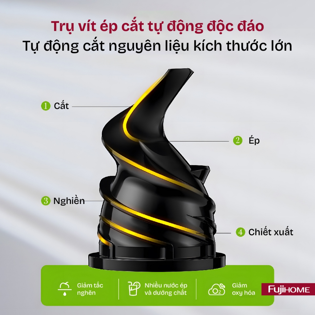 Máy ép chậm nhỏ có chế độ tự ngắt FUJIHOME Nhập Khẩu SJ08, Máy ép mini cao cấp nhỏ gọn, ép kiệt, dễ vệ sinh