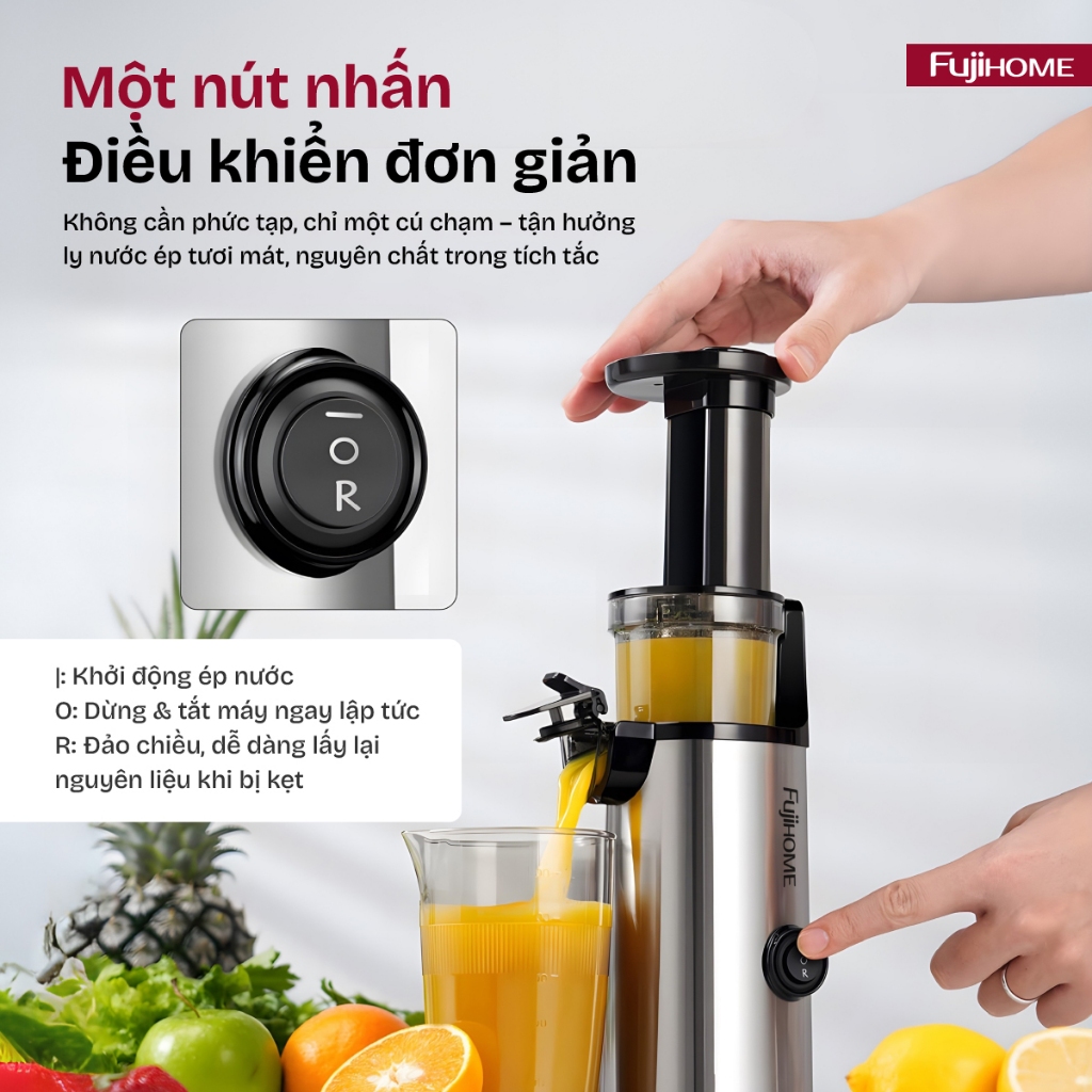 Máy ép chậm nhỏ có chế độ tự ngắt FUJIHOME Nhập Khẩu SJ08, Máy ép mini cao cấp nhỏ gọn, ép kiệt, dễ vệ sinh