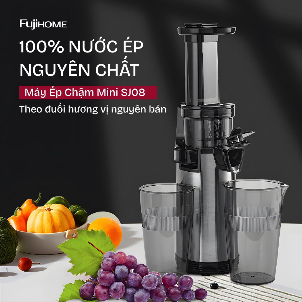 Máy ép chậm nhỏ có chế độ tự ngắt FUJIHOME Nhập Khẩu SJ08, Máy ép mini cao cấp nhỏ gọn, ép kiệt, dễ vệ sinh