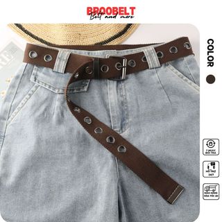 Thắt lưng vải canvas Broobelt một hàng lỗ màu nâu đen, dây nịt dù unisex ulzzang cho nam nữ