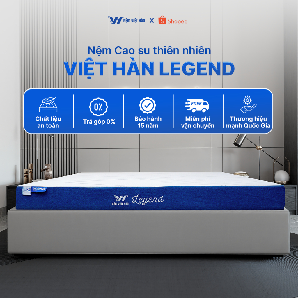 Nệm cao su thiên nhiên Việt Hàn Legend - Nâng Đỡ Vượt Trội, Thoáng Khí - Bảo Hành 15 Năm