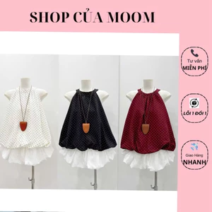 áo bầu cổ yếm chấm bi dáng bí rộng cho mẹ bầu xinh