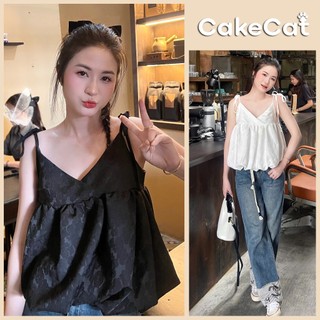 Áo 2 Dây Gấm Hoa Nữ Phối Nơ Vai Dáng Babydoll – Kiểu Áo Bí Phồng Cakecat Tôn Dáng Dễ Phối Đồ