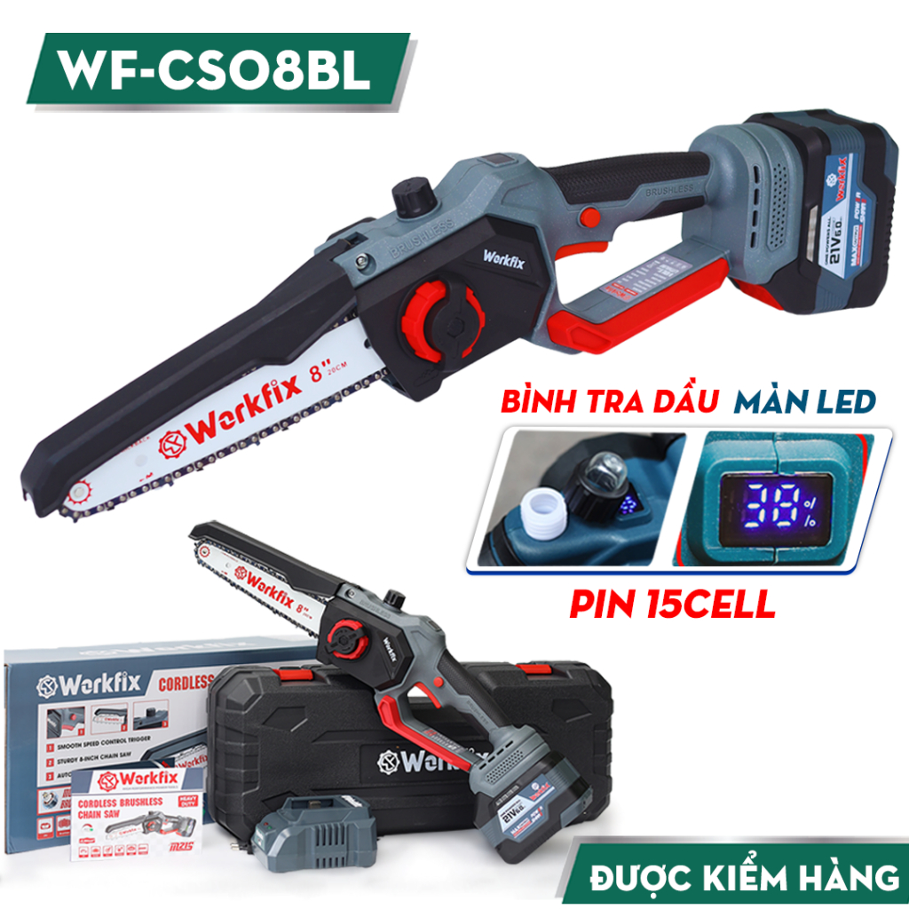 [KÈM PHỤ KIỆN] Máy Cưa Xích Workfix WF-CS0801BL Không Chổi Than, 100% Lõi Đồng, Chính Hãng Chuyên Cưa, Cắt Gỗ