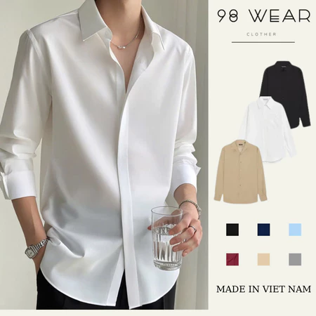Áo Sơ mi nam Dài Tay Cao Cấp 98WEAR Chất Lụa Mềm Mịn , kiểu dáng Hàn Quốc không nhăn, không xù