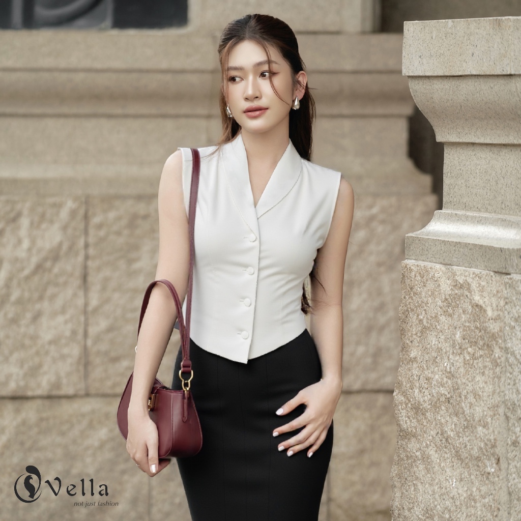 Vella Fashion Áo gilet công sở nữ và chân váy bút chì đuôi cá tôn dáng VA24107 VV24108
