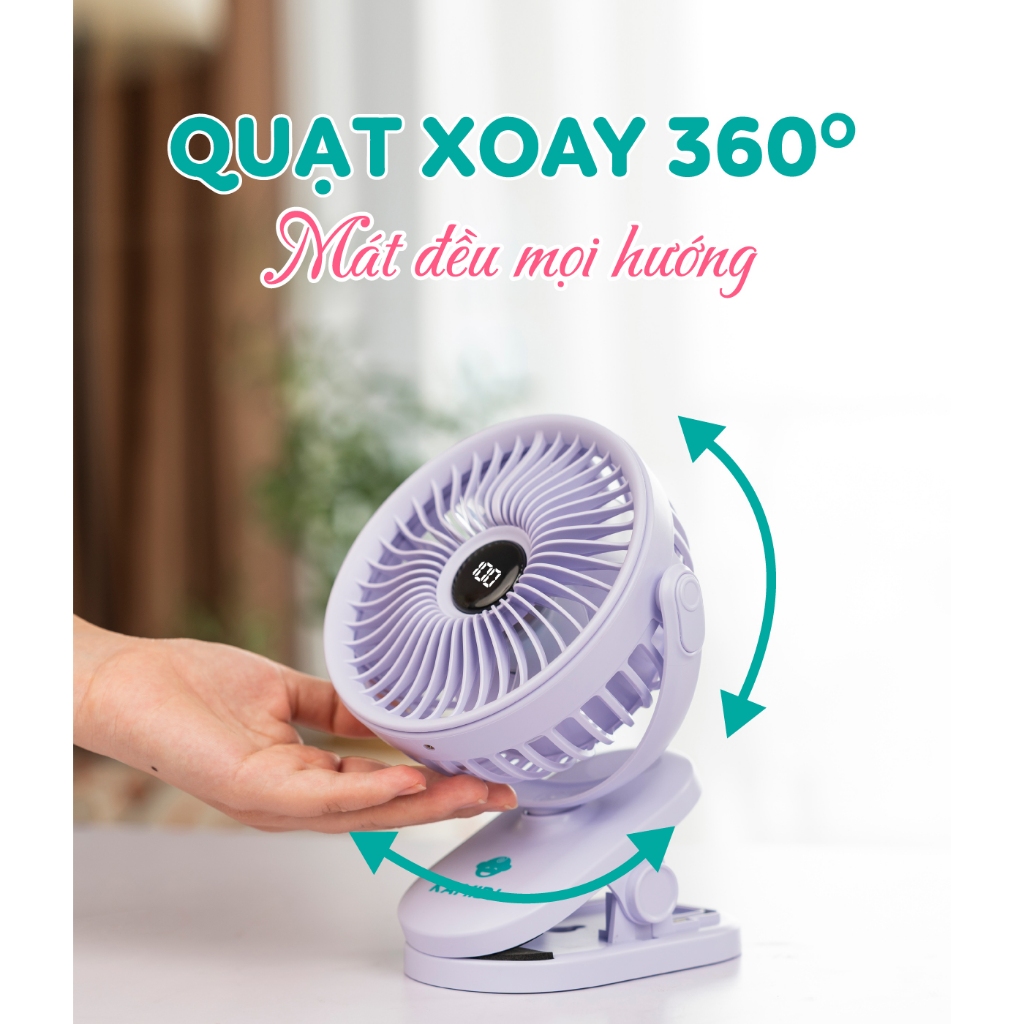 Quạt Tích Điện Mini Kamidi - Quạt Kẹp Xe Đẩy, Quạt Kẹp Nôi Cho Bé