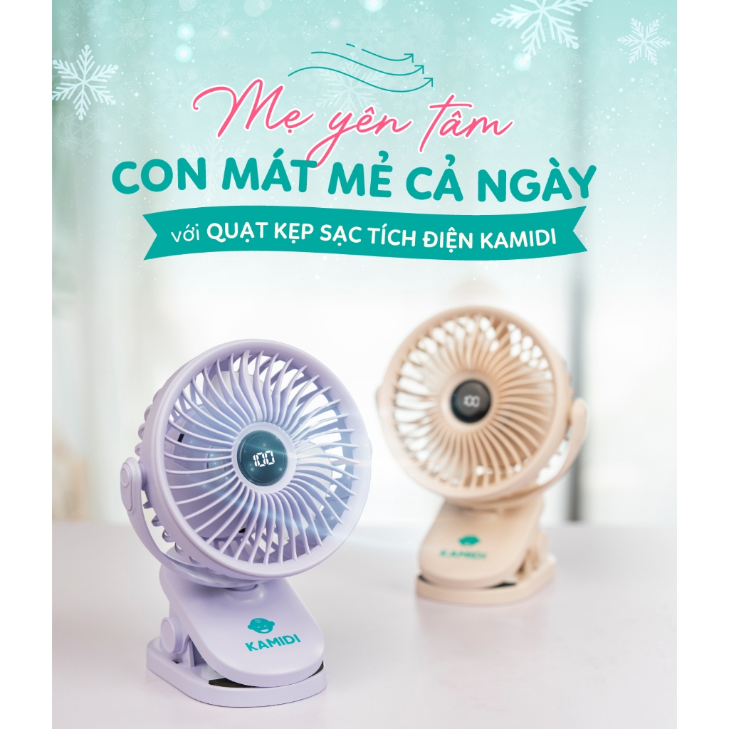 Quạt Tích Điện Mini Kamidi - Quạt Kẹp Xe Đẩy, Quạt Kẹp Nôi Cho Bé