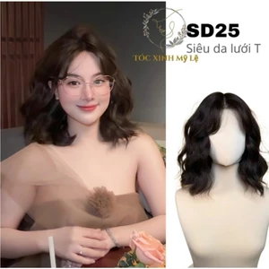 SD25_Tóc giả siêu da nguyên đầu, xoăn xù hippie, lưới chữ T 25cm [Kèm combo phụ kiện]