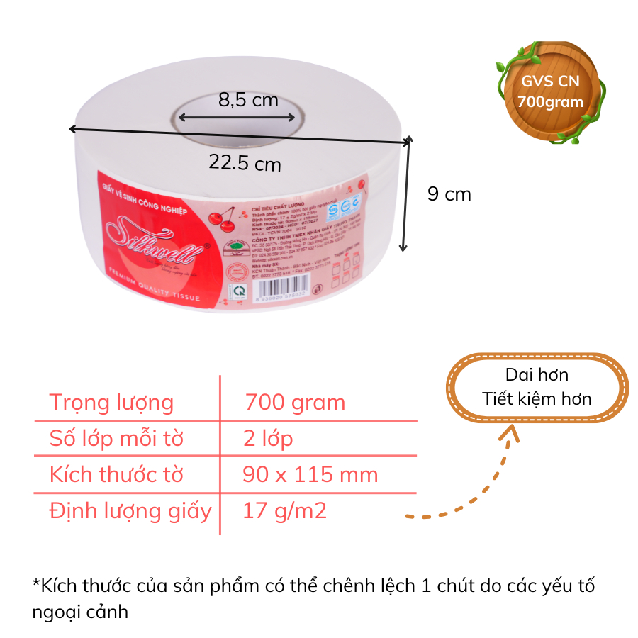 Combo 10 cuộn giấy vệ sinh công nghiệp Silkwell 700G 2 lớp có lõi, giấy vệ sinh cuộn to, 100% bột giấy tự nhiên