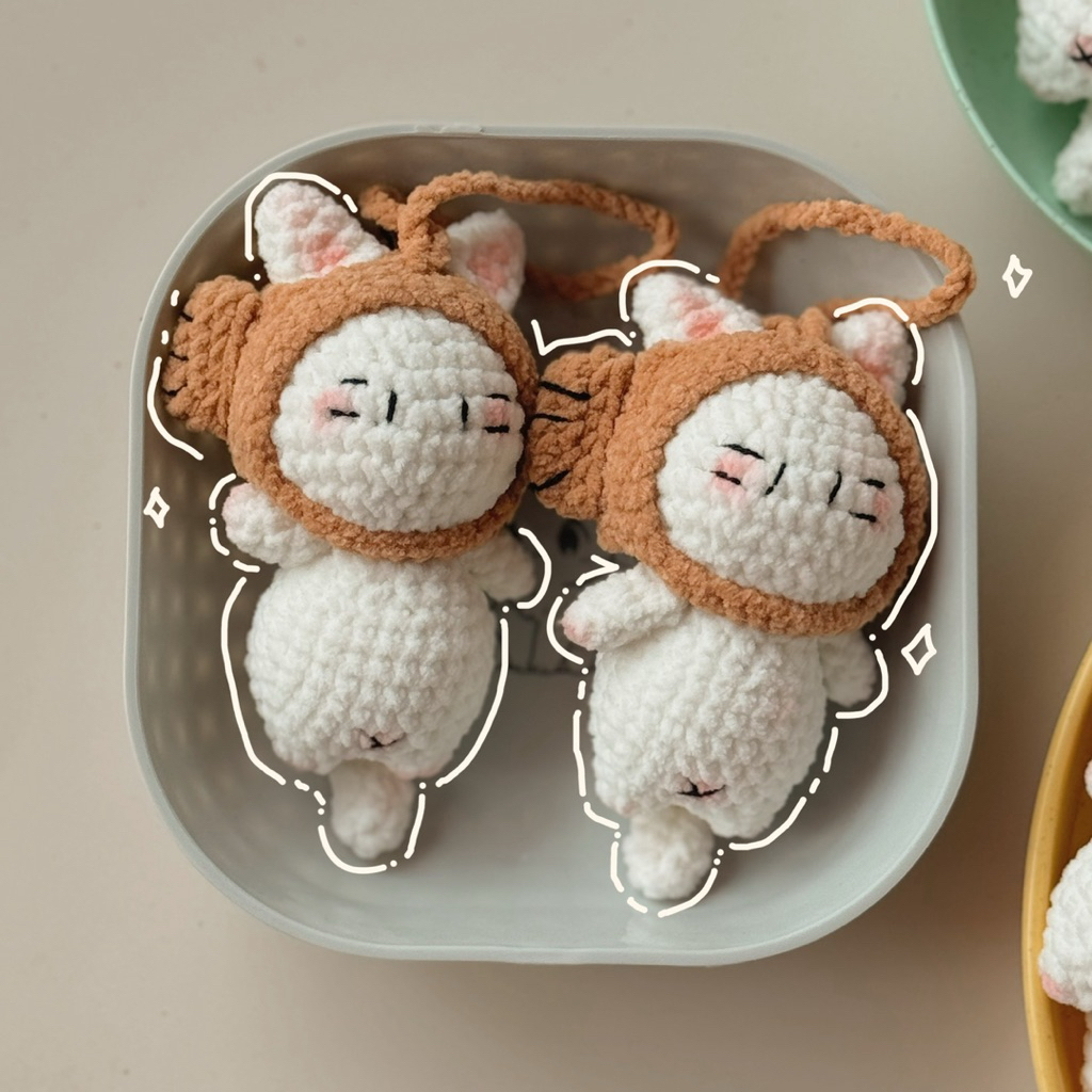 Móc Khoá Len Nhung Mèo Đội Nón Cá Cosplay Kitty Dễ Thương Handmade Quà Tặng Độc Đáo Thủ Công