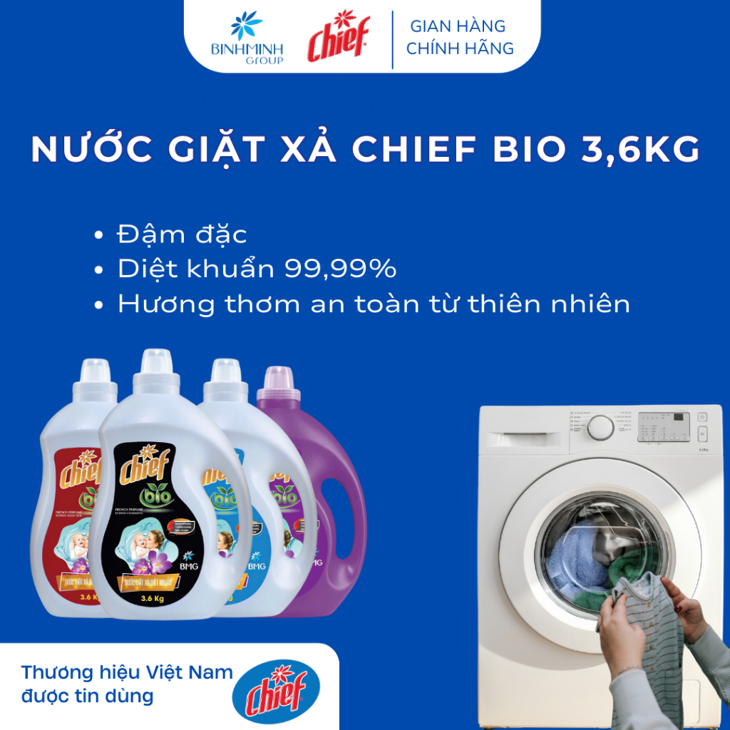 Nước Giặt Xả Chief Bio Lưu Hương Thơm Ngát 3,6kg