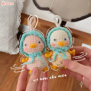 Móc Khoá Len Vịt Cầu Mưa Đội Mũ Trùm Dễ Thương Handmade