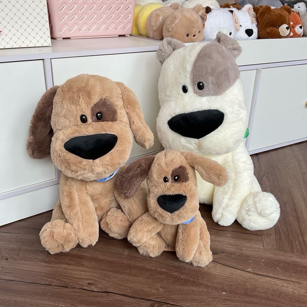 Gấu Thú Bông Puppy Cún Chó Mũi To Tai Dài Mắt Đốm Nâu Trắng Lông Ngắn Siêu Mềm Mịn Siêu Dễ Thương