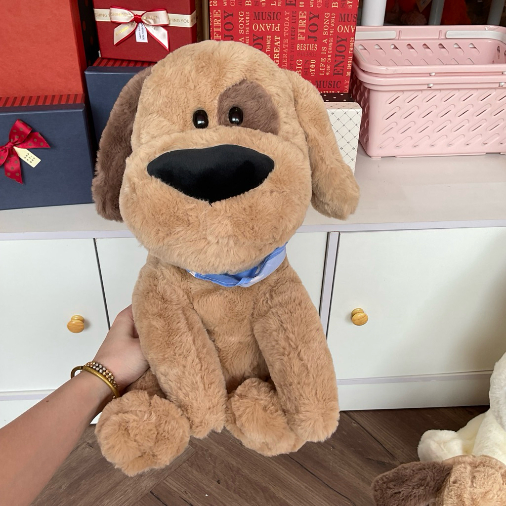 Gấu Thú Bông Puppy Cún Chó Mũi To Tai Dài Mắt Đốm Nâu Trắng Lông Ngắn Siêu Mềm Mịn Siêu Dễ Thương