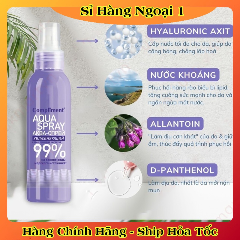 Xịt khoáng cấp ẩm làm dịu da Compliment Aqua Spray 99% 200ml của Nga