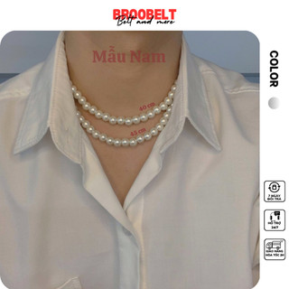 Dây chuyền ngọc trai nhân tạo BROO unisex 8 li bản đẹp, vòng cổ ngọc trai chuỗi trơn cho nam nữ
