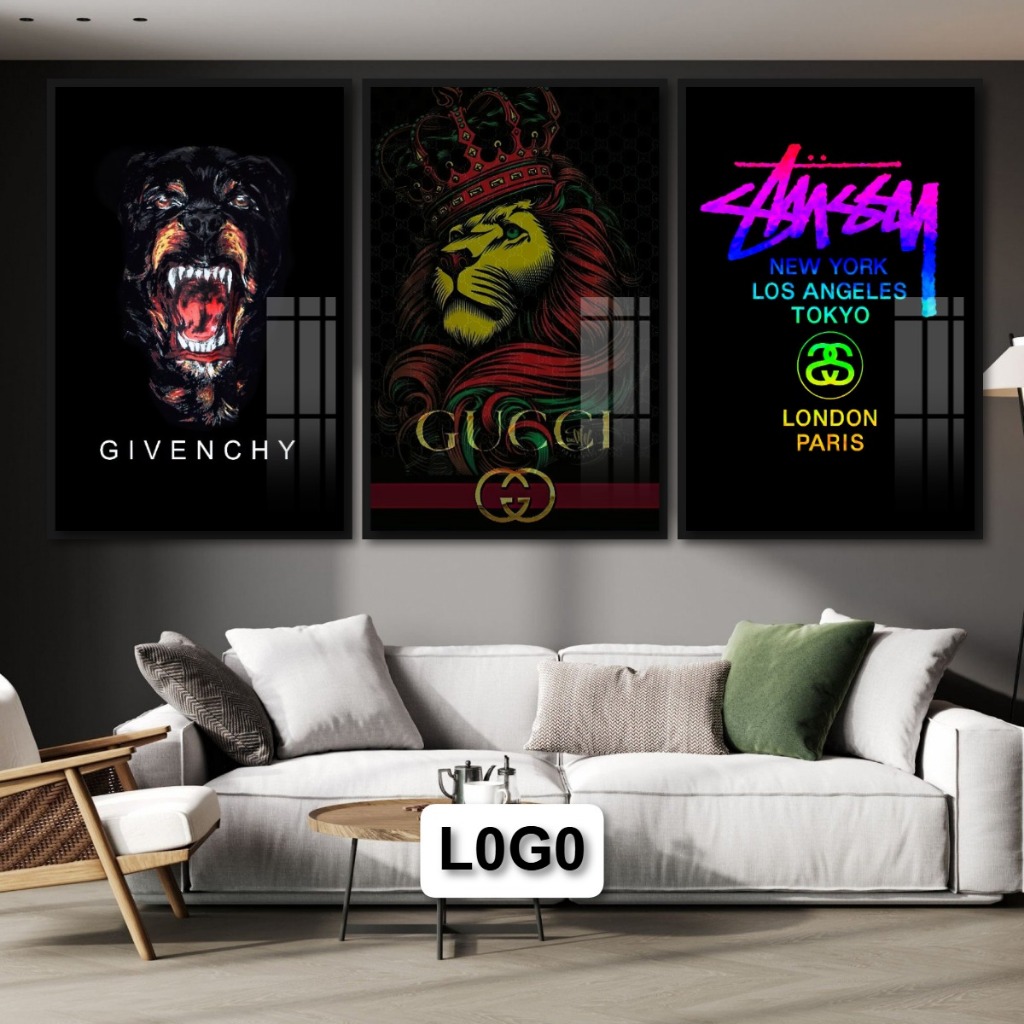 (Nhiều Mẫu) Tranh Treo Tường Logo Luxury Brand Các Thương Hiệu Thời Trang Nổi Tiếng Tráng Gương Khung Composite
