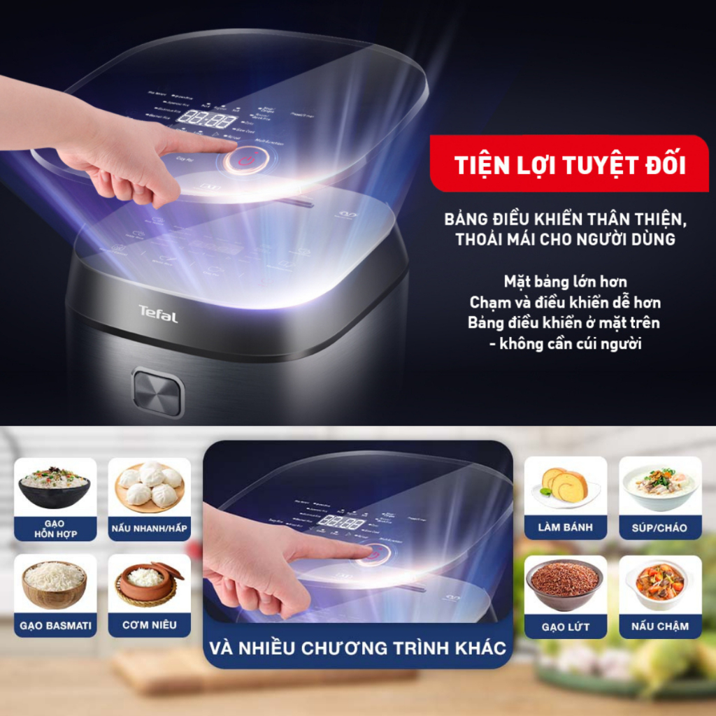 Nồi cơm điện tử Tefal RK776B68 1.8L - Lòng nồi niêu dày 4mm - Bảo hành chính hãng 24 tháng