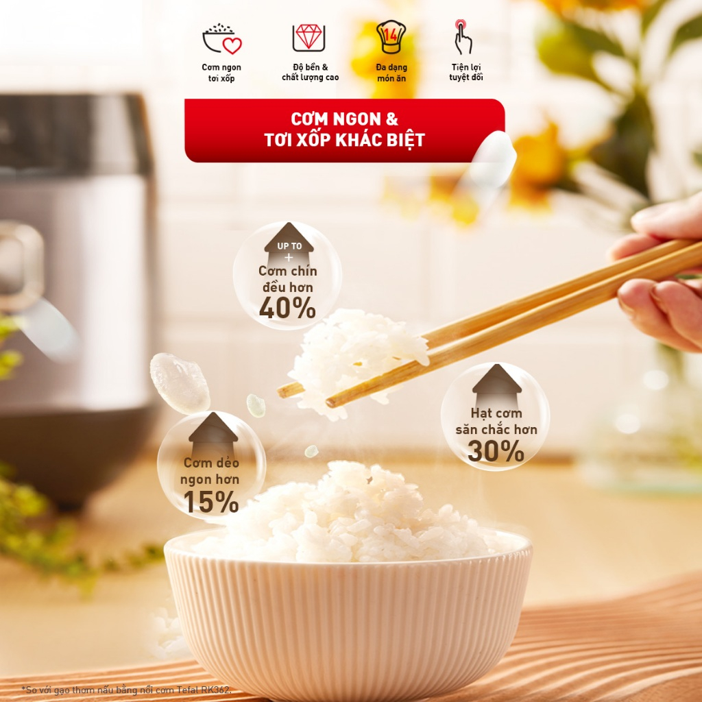 Nồi cơm điện tử Tefal RK776B68 1.8L - Lòng nồi niêu dày 4mm - Bảo hành chính hãng 24 tháng