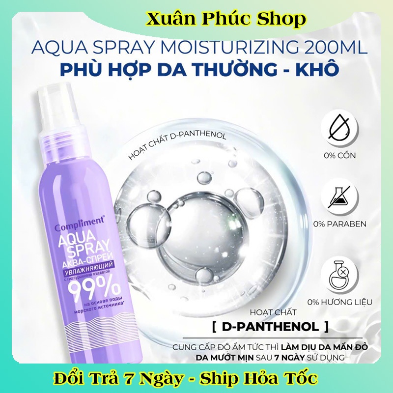 Xịt khoáng Compliment Aqua dưỡng ẩm phục hồi cân bằng da 200ml của Nga