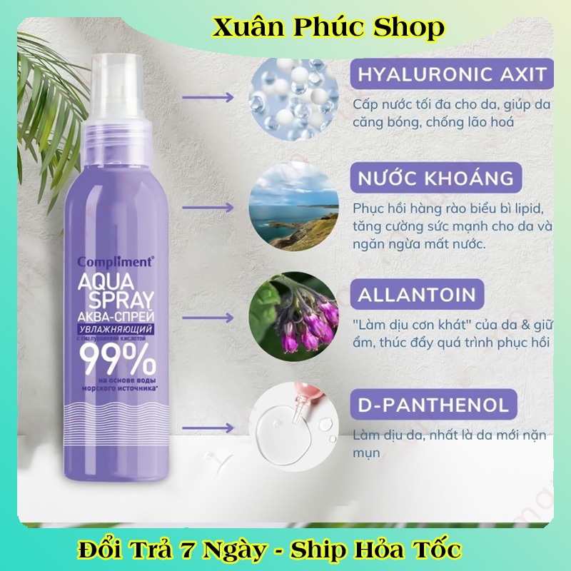 Xịt khoáng Compliment Aqua dưỡng ẩm phục hồi cân bằng da 200ml của Nga
