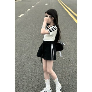 [B&G] Sét bộ áo thun cotton cổ tim kèm quần đùi đen cho bé gái từ 12-45kg(2-12 tuổi)
