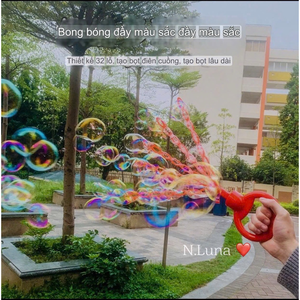 Cây thổi xà phòng 32 lỗ bong bóng mặt cười tặng kèm nước xà phòng cô đặc