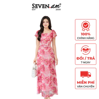 Đầm xòe họa tiết hoa mẫu đơn thời trang nữ Seven.AM H633684I