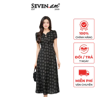 Đầm xòe hoạ tiết hoa hồng đen trắng thời trang nữ Seven.AM H633645I