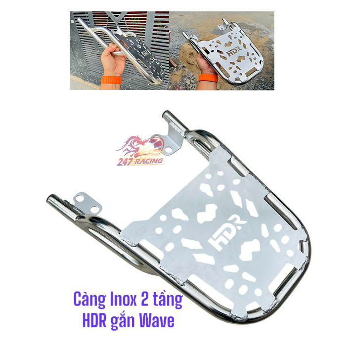 Cảng xe máy INOX 2 tầng mẫu HDR nguyên tấm gắn Wave A110 S110 RSX110 Blade....