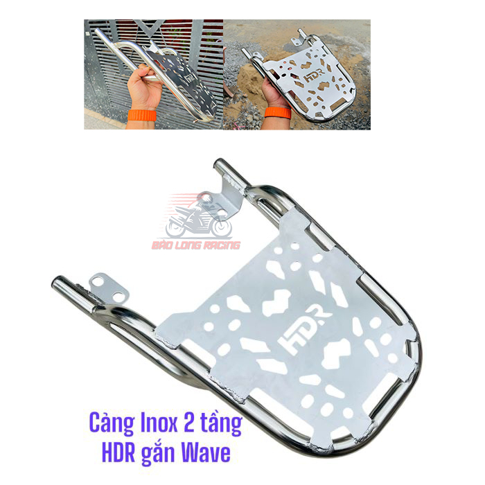 Cảng xe máy INOX 2 tầng mẫu HDR nguyên tấm gắn Wave A110 S110 RSX110 Blade....
