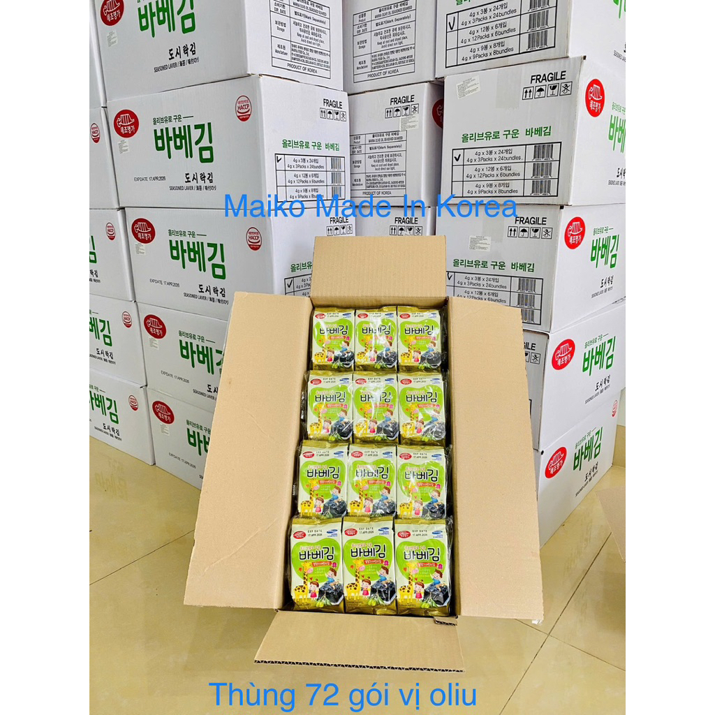 Rong Biển Ăn Liền Cho Bé BarbeKim Baby Kim Vị Oliu Ăn Dặm Hàn Quốc(Lốc 3 gói, Gói 4g)