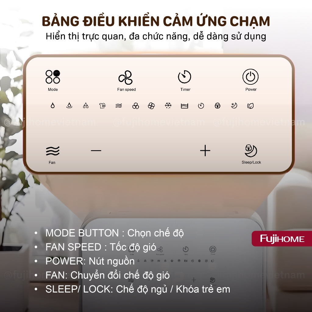 Máy hút ẩm dân dụng đa năng FUJIHOME DH10 10 lít/n, Máy hút lọc Ion âm sấy quần áo nhỏ gọn tiết kiệm điện