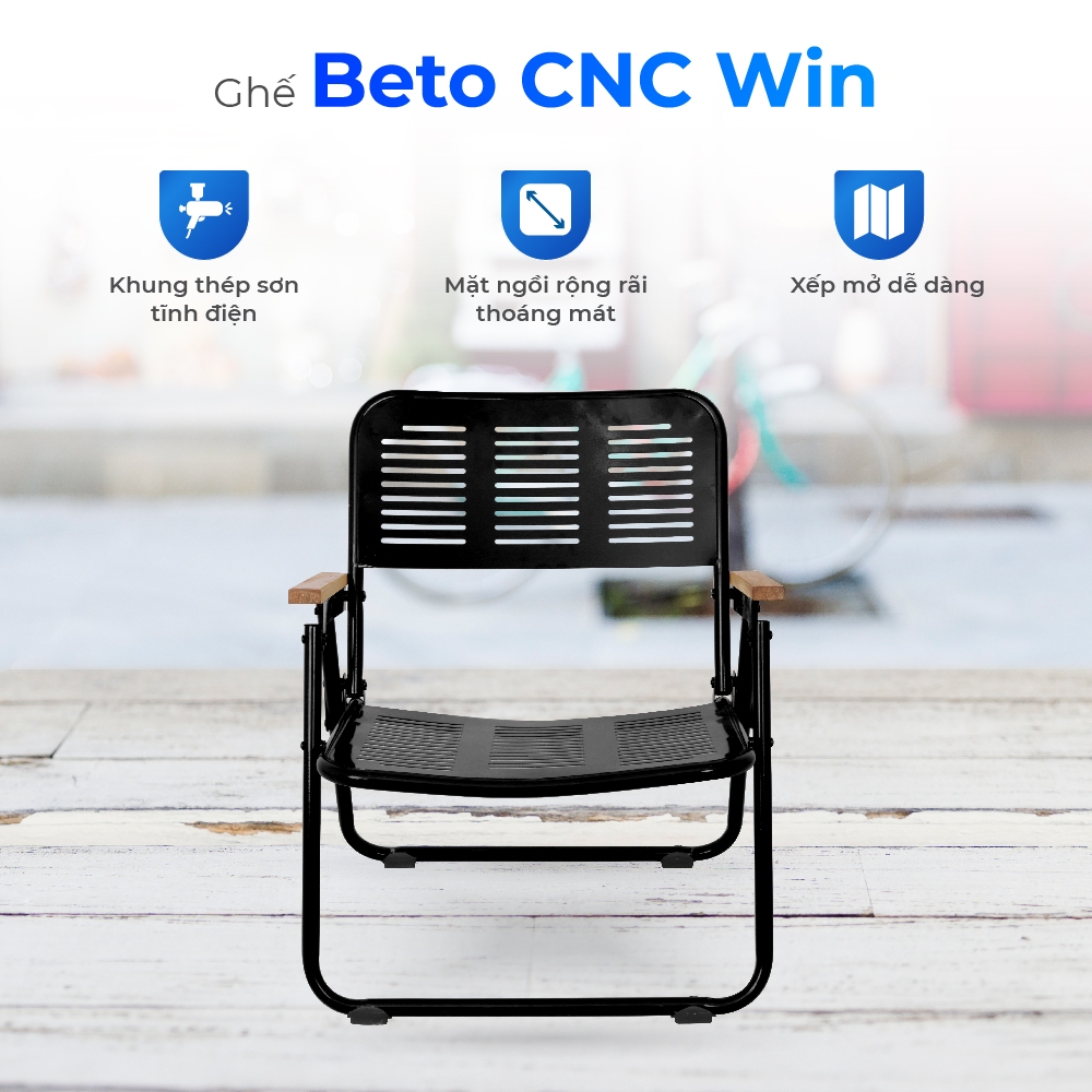 Ghế cà phê Beto CNC Win QUI PHÚC, gấp gọn tiện lợi, dễ dàng di chuyển, khung thép chắc chắn, chịu lực tốt