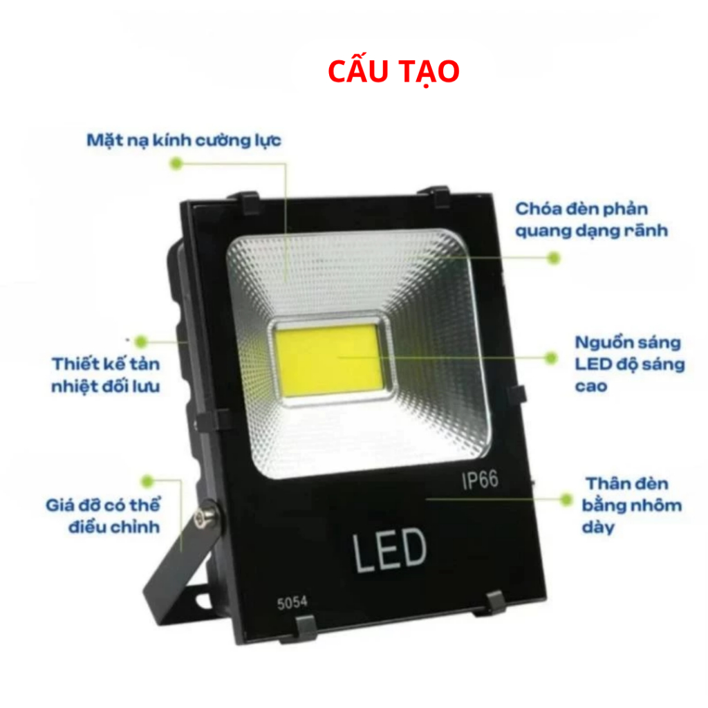 Đèn Pha LED ngoài trời Công suất 50-200W Chống nước IP66, Dùng Điện 220V, Đèn Pha COB, BH 3 năm