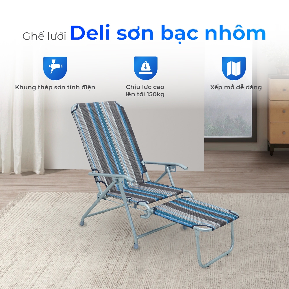 Ghế xếp gấp gọn Deli QUI PHÚC, lưng lưới, thoáng khí, đàn hồi tốt, có gác chân, tiện lợi, đa năng