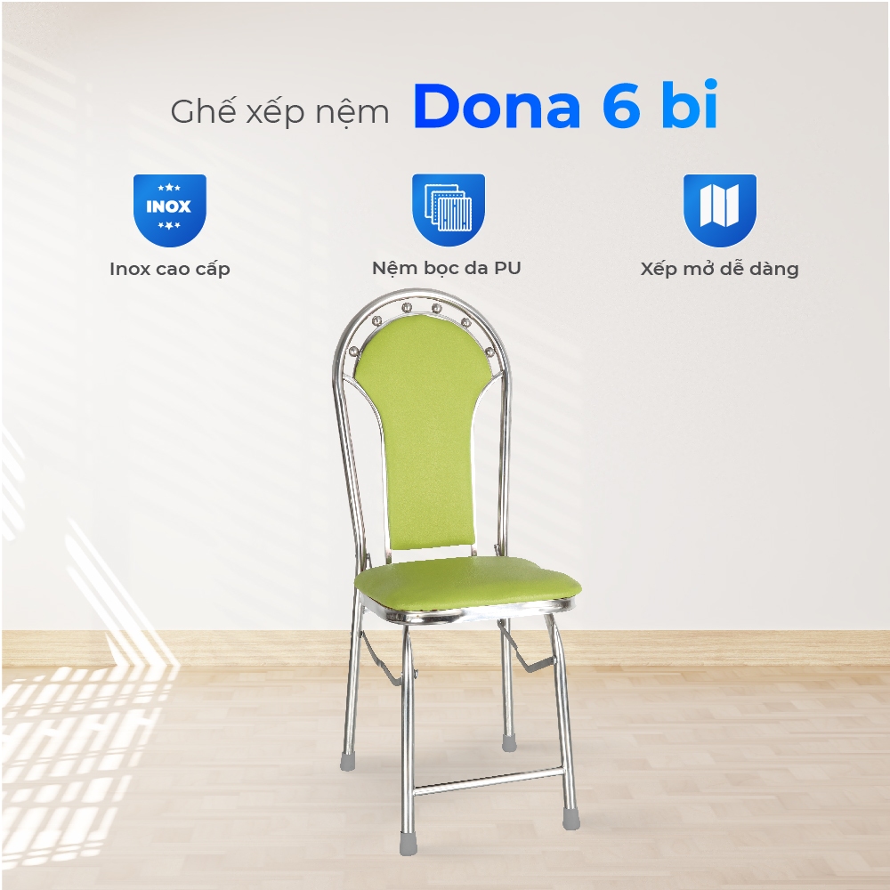 Ghế lưng tựa gấp gọn Dona QUI PHÚC, xếp gọn dễ dàng, nệm ngồi thoải mái, dùng cho bàn cao 75cm