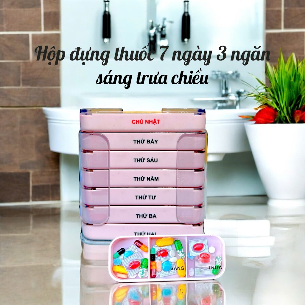 Hộp chia thuốc 7 ngày 3 buổi sáng trưa chiều tiện lợi, Hộp đựng thuốc nhựa ABS an toàn tiện lợi