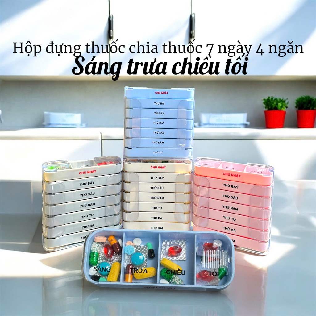 Hộp chia thuốc 7 ngày 3 buổi sáng trưa chiều tiện lợi, Hộp đựng thuốc nhựa ABS an toàn tiện lợi