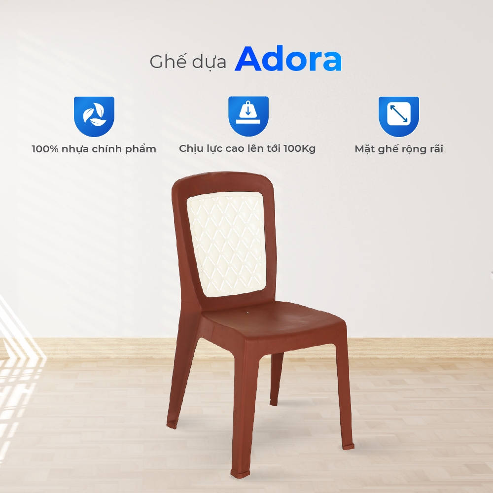 Ghế nhựa tựa lưng Adora QUI PHÚC, size lớn, combo 4,6,10 ghế, phù hợp gia đình, nhà hàng, quán ăn, chân chống trượt