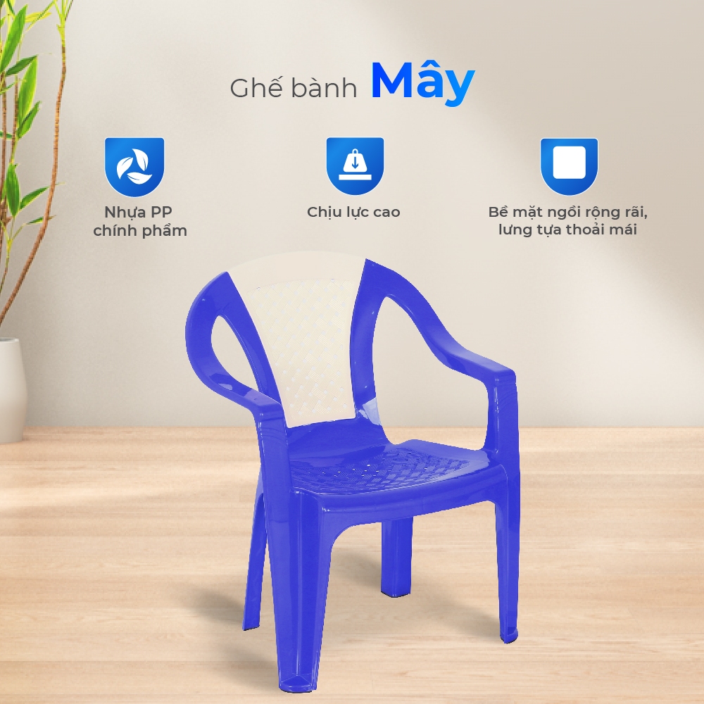 Ghế nhựa tựa lưng QUI PHÚC, combo 4,6,10 ghế, lưng mây, an toàn, chắc chắn, tiện lợi, chống trượt, thoải mái